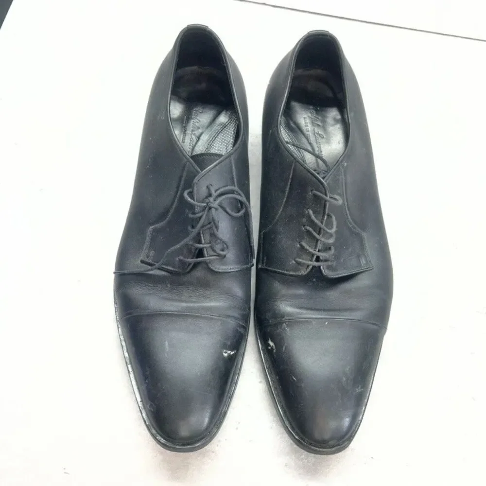 Ralph Lauren Lace-Up Almond Toe Black Leather Derby Dress Shoes Mens Size 10D